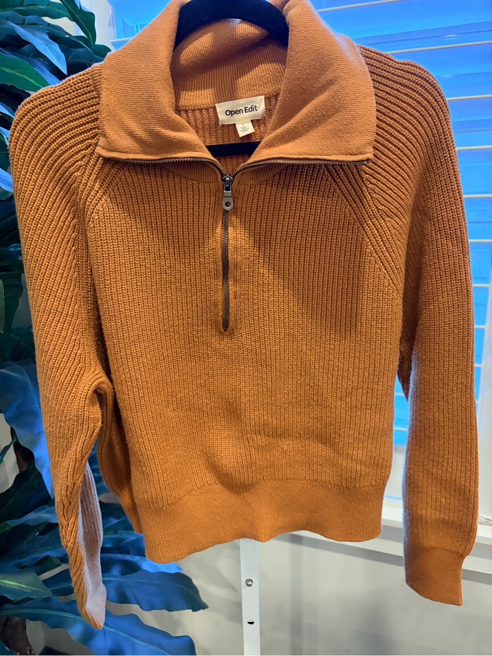 Open Edit Women's Half-Zip Sweater in Rust